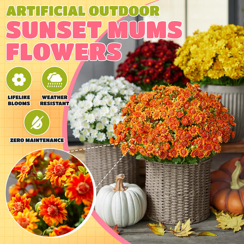 🏆 Flash Sale ⚡ Artificial Outdoor Sunset Mums Flowers 🌻- UV resistant, Waterproof, Windproof 💧